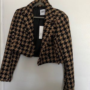 Zara Houndstooth Cropped Blazer NWT